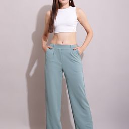 SQew Women Relaxed Straight Leg High-Rise Easy Wash Pleated Trousers-image-41