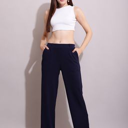 SQew Women Relaxed Straight Leg High-Rise Easy Wash Pleated Regular Trousers-image-83