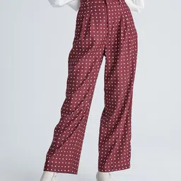 Urban Revivo Women Polka Dot Printed Wide High-Rise Pleated Trousers-image-26