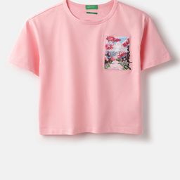United Colors of Benetton Girls Printed Pure Cotton Pockets Boxy T-shirt-image-25