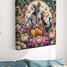 Myntra Elegant Homes Blue & Green Lord Radha Krishna Printed Canvas Wall Art-image-13