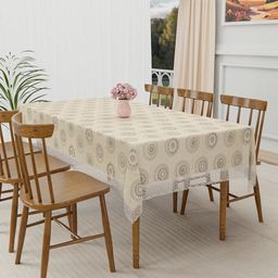 Kuber Industries Cream-Coloured & Grey Ethnic Motifs Printed 6-Seater Table Cover-5
