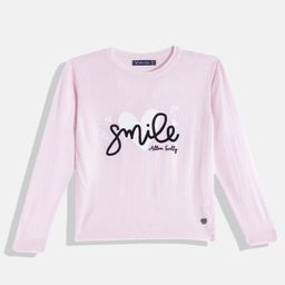 Allen Solly Junior Girls Pink & Navy Blue Typography Printed Pullover-image-48