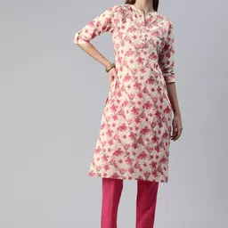 Readiprint Fashions Women Floral Printed Regular Thread Work Pure Cotton Kurta with Trousers-32