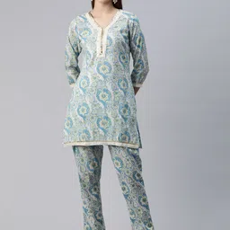 Readiprint Fashions Women Printed Pure Cotton Ethnic Co-Ords Set-image-10