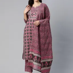 Readiprint Fashions Women Floral Printed Mirror Work Cotton Kurta with Palazzos & Dupatta-image-59