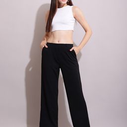 SQew Women Relaxed Straight Leg High-Rise Easy Wash Regular Trousers-image-66