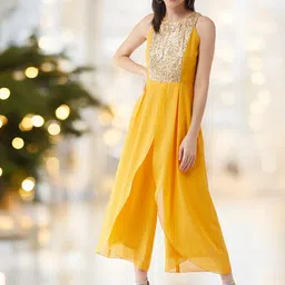DressBerry Halter Neck Sleeveless Solid Embellished Jumpsuit-picture-30