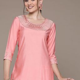 Readiprint Fashions Ethnic Motifs Embroidered Gotta Patti Pure Silk Kurta with Trousers-46