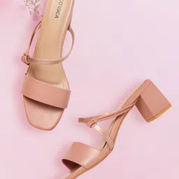 CORSICA Peach-Coloured & Rose Gold-Toned Solid Block Sandals-42