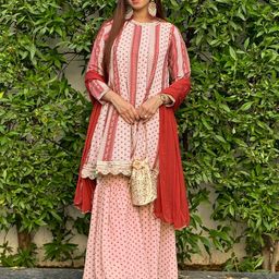 Janasya Georgette Digital Floral Printed Kurta with Sharara and Dupatta-picture-20