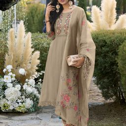 MOJILAA Floral Embroidered Round Neck Three-Quarter Sleeves Beads and Stones Kurta Set-image-53