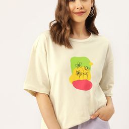DressBerry Pure Cotton Printed Drop-Shoulder Sleeves Longline T-shirt-image-41