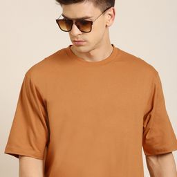 DILLINGER Men Brown Solid Pure Cotton Drop-Shoulder Sleeves Oversized Fit T-shirt-image-13