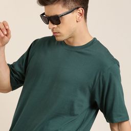 DILLINGER Men Green Solid Pure Cotton Drop-Shoulder Sleeves Oversized Fit T-shirt-image-67