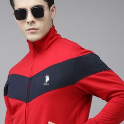 U S Polo Assn Men Red & Navy Blue Colourblocked Long Sleeves Sweatshirt-image-94