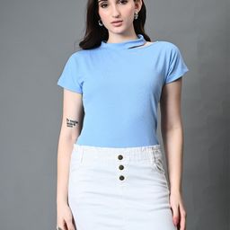 The Roadster Lifestyle Co Choker Neck Cut-Out Short Sleeves Top-image-75