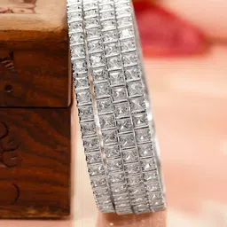 Rubans Set of 4 Rhodium-Plated White Cubic Zirconia Studded Handcrafted Premium Bangles-image-89
