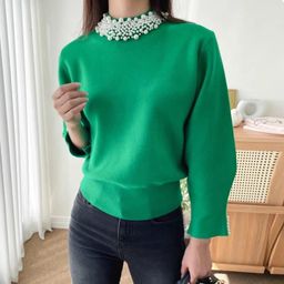 Alamode By Akanksha Women Green Femella Pearl Detail Luxe Sweater-image-54