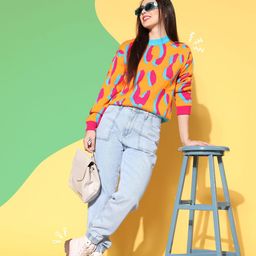 Berrylush Women Charming Yellow Abstract Knits Bits Sweater-picture-15