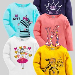 KUCHIPOO Girls Multicoloured & space cadet 5 Printed T-shirt-image-88