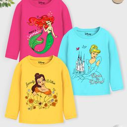YK Disney Girls Pack Of 3 Blue & Pink Cotton Printed T-shirt-image-138