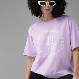 Roadster Women Typography Printed Drop-Shoulder Sleeves Pure Cotton T-shirt-image-88