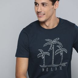 Mast & Harbour Men Navy Blue Pure Cotton Printed T-shirt-image-75