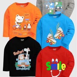 KUCHIPOO Boys Multicolored Pack Of 5 Printed Cotton T-shirt-picture-15