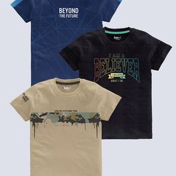 BAESD Boys Pack Of 3 Typography Printed Pure Cotton T-shirt-image-71
