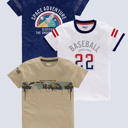 BAESD Boys Pack Of 3 Typography Printed Pure Cotton T-shirt-image-61