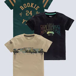 BAESD Boys Pack Of 3 Typography Printed Pure Cotton T-shirt-picture-29