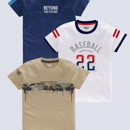 BAESD Boys Pack Of 3 Typography Printed Pure Cotton T-shirt-image-72