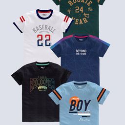 BAESD Boys Pack Of 5 Typography Printed Pure Cotton T-shirt-picture-14