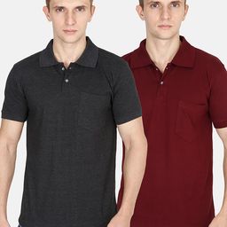 Fleximaa Men Charcoal & Maroon Pack Of 2 Polo Collar T-shirt-image-94