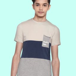 UTH by Roadster Boys Beige & Navy Blue Colourblocked T-shirt-image-80