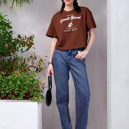 DressBerry Women Printed Drop-Shoulder Sleeves Boxy T-shirt-image-15