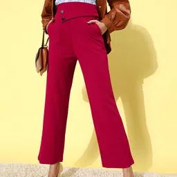 Zastraa Women Stylish Pink Solid Elevated Bottom Trousers-image-80
