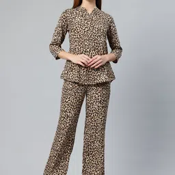 Cottinfab Animal Print Mandarin Neck Top with Trouser-48