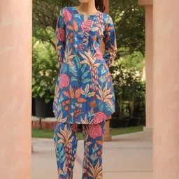 Rain & Rainbow Floral Printed Pure Cotton Tunic With Trouser-image-36