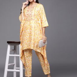 Indo Era Women Yellow Ethnic Motifs Printed Sequinned Kurta with Trousers-picture-22