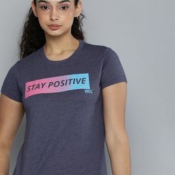 HRX by Hrithik Roshan Women Blue Typography Printed Pure Cotton T-shirt-image-10