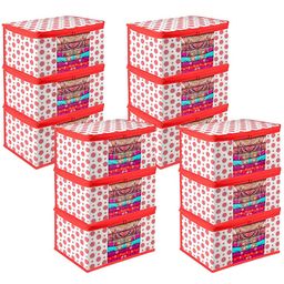 Kuber Industries Red & White 12 Pieces Printed Multi-Utility Saree Organisers-32