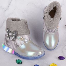 BAESD Girls Colourblocked Embellished Faux Fur Side Zip LED Light High Ankle Winter Boots-image-28