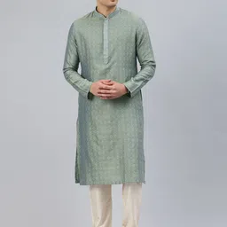 Manthan Men Woven Design Thread Work Kurta with Pyjamas-image-23