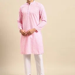 Anouk Men Pink Ethnic Motifs Embroidered Pure Cotton Kurta with Pyjamas-picture-19