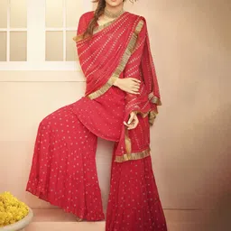 Rangriti Women Pink Embroidered Angrakha Kurti with Sharara & With Dupatta-picture-21