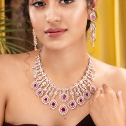 Saraf RS Jewellery Rose Gold-PlatedPink & White AD-Studded Statement Jewellery Set-5