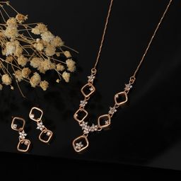Carlton London Women Rose Gold-Toned Cubic Zirconia Studded Necklace with Earrings-7