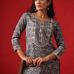 anayna Women Floral Printed Pure Cotton Kurta With Trousers-picture-20